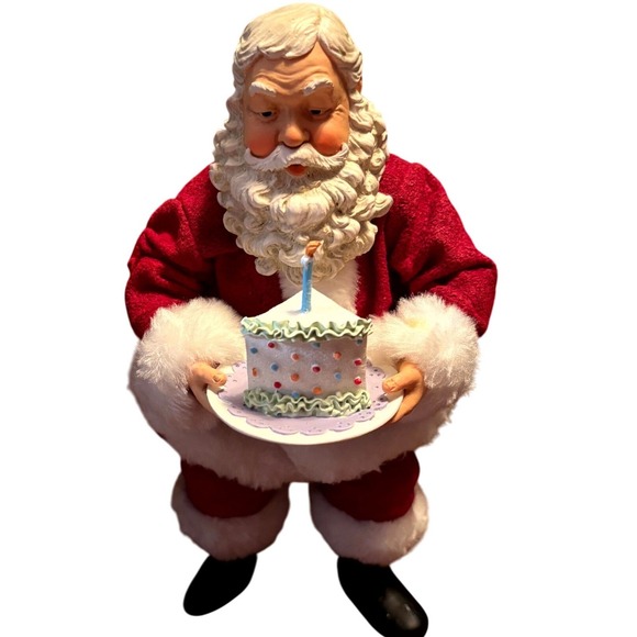 PDL Santa Figurine Holding Birthday Cake Resin & Cloth Holiday Christmas Decor - Picture 2 of 11